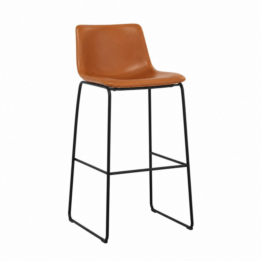 Tabouret de bar marron en cuir PU et acier noir 47 x 52 x 97 cm