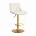 Tabouret de bar réglable crème en polyester avec piètement rond doré 46 x 52 x 91-112 cm