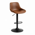 Tabouret de bar réglable brun en cuir synthétique PU avec piètement en acier noir 49 x 52 x 100-121 cm