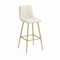 Tabouret de bar avec dossier crème acier doré polyester forme carrée H 99 cm L 48 cm P 55 cm