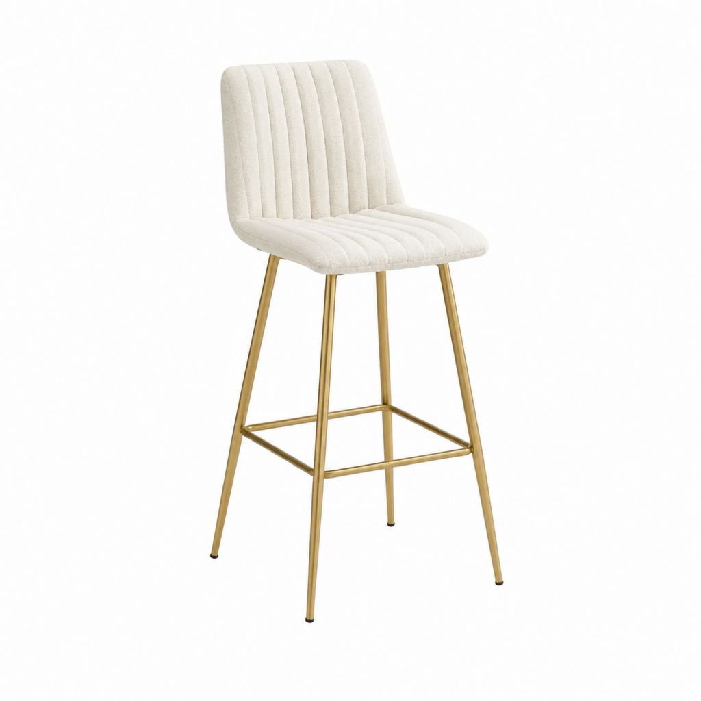 Tabouret de bar avec dossier crème acier doré polyester forme carrée H 99 cm L 48 cm P 55 cm