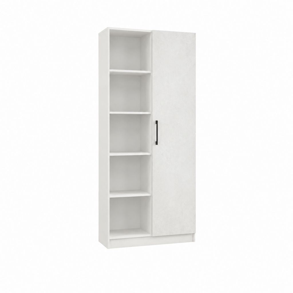 Bibliothèque colonne avec porte blanche en panneaux de particules mélaminés rectangulaire 80 x 30 x 180 cm
