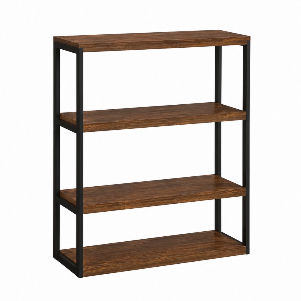 Bibliothèque à 4 niveaux marron et noir en panneaux de particules et acier 60 x 30 x 100 cm