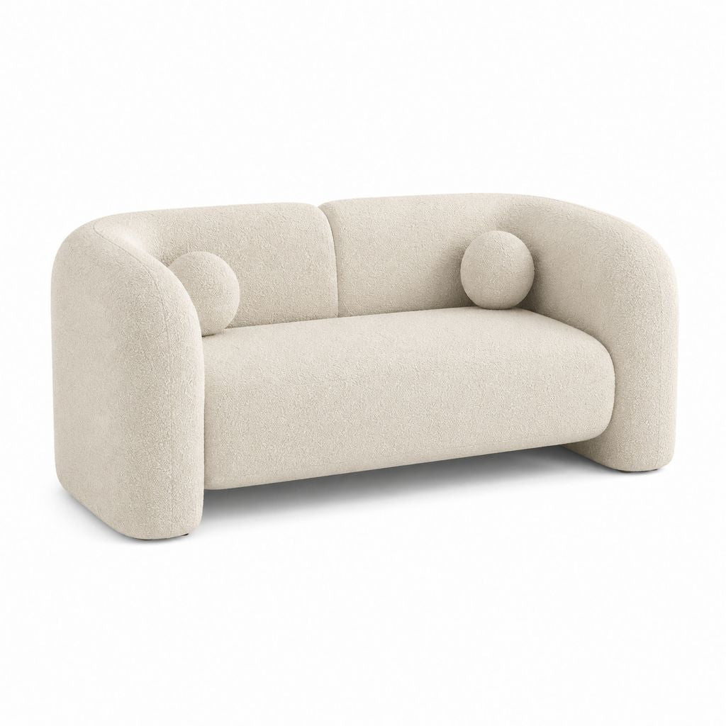 Canapé 2 places beige en polyester bouclette forme arrondie 180 x 90 x 75 cm