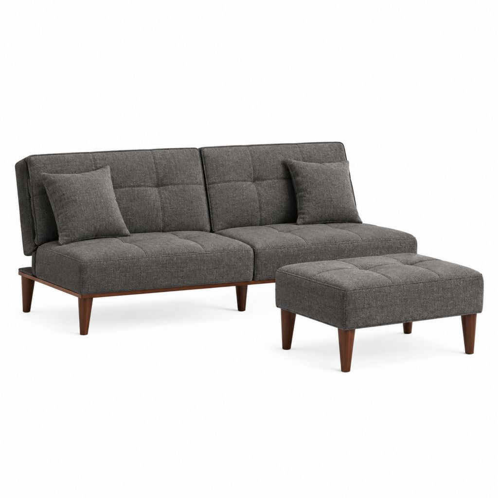 Canapé 2 places avec repose-pieds gris en polyester forme rectangulaire 183 x 86 x 84 cm