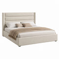 Lit coffre 160 x 200 cm beige en polyester avec tête de lit capitonnée