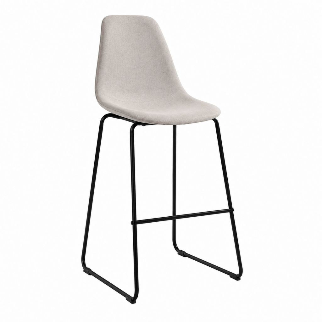 Tabouret de bar gris clair en polyester avec piètement en acier noir 96 cm