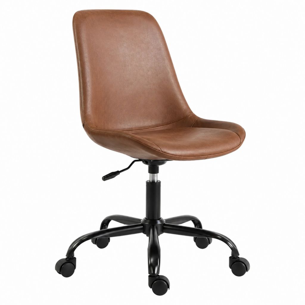 Chaise de bureau pivotante marron en cuir synthétique PU avec roulettes 54 x 60 x 83-93 cm