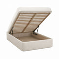 Lit coffre 160 x 200 cm beige en polyester avec sommier à lattes et rangement