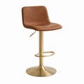 Tabouret de bar réglable brun en cuir synthétique PU avec base ronde dorée 47 x 51 x 90-111 cm