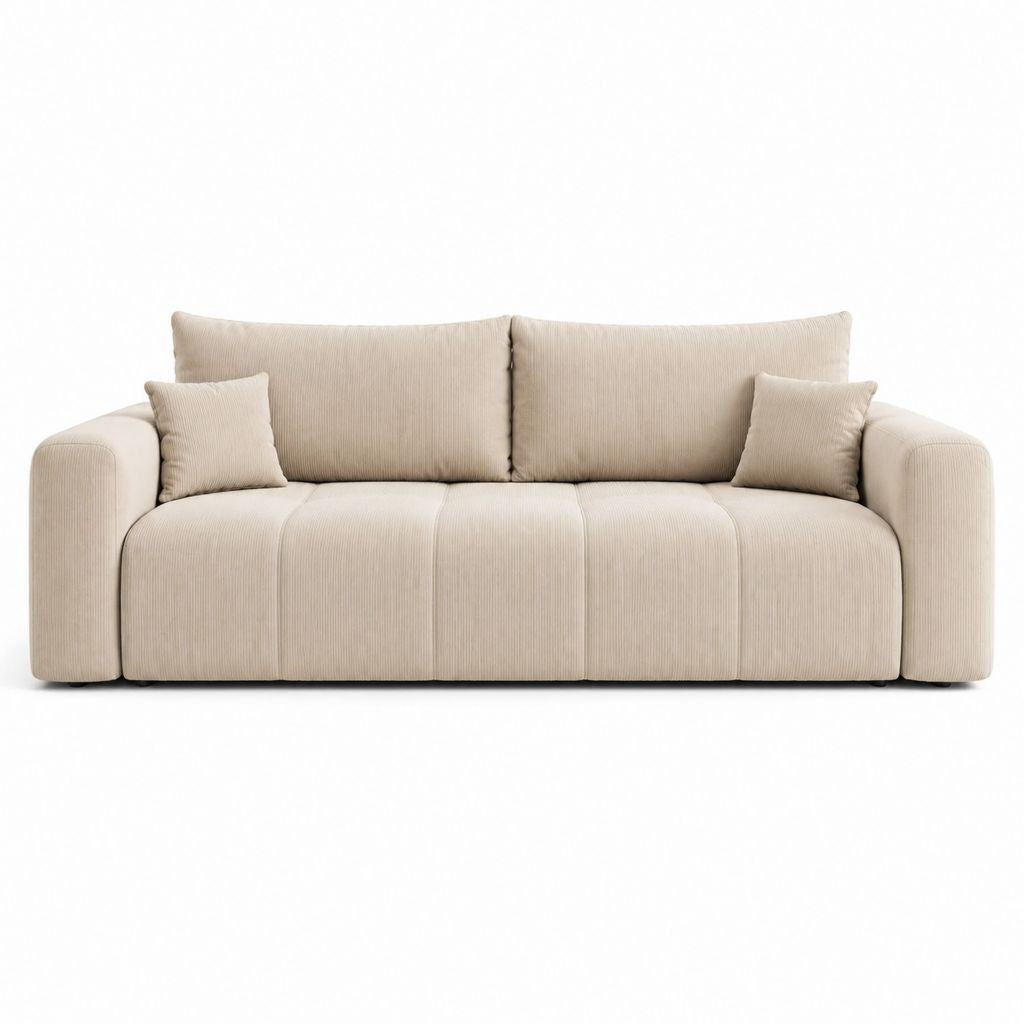 Canapé 3 places beige en velours côtelé polyester 220 x 95 x 85 cm