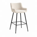 Tabouret de bar avec accoudoirs écru en polyester bouclette et acier noir 55 x 55 x 100 cm