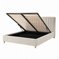 Lit coffre 160 x 200 cm beige en polyester avec sommier à lattes