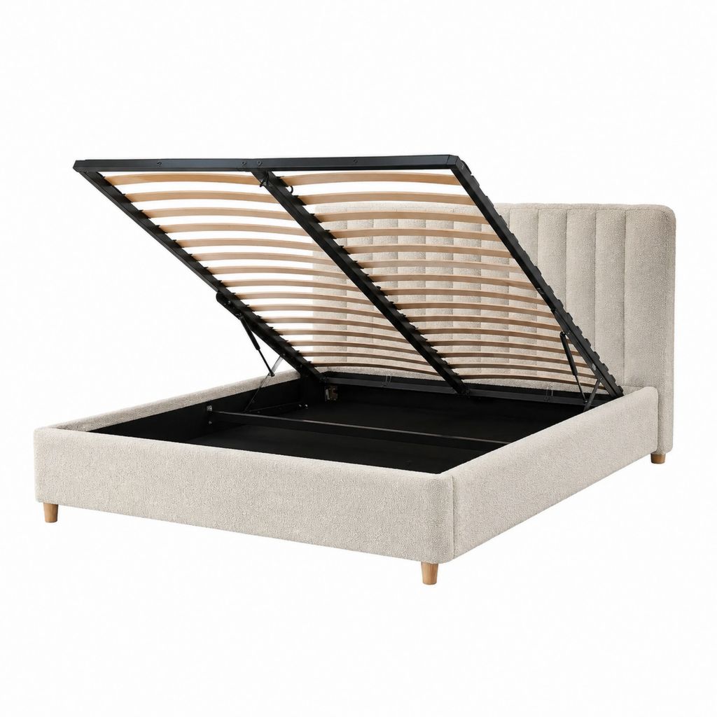 Lit coffre 160 x 200 cm beige en polyester avec sommier à lattes