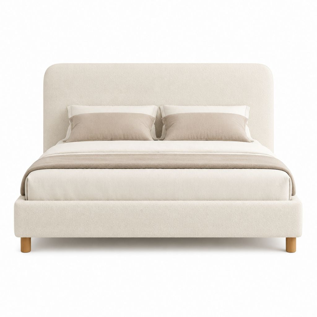 Lit coffre 160 x 200 cm beige en polyester avec tête de lit capitonnée