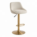 Tabouret de bar réglable beige en polyester avec piètement doré assise arrondie 52 x 52 x 88-108 cm