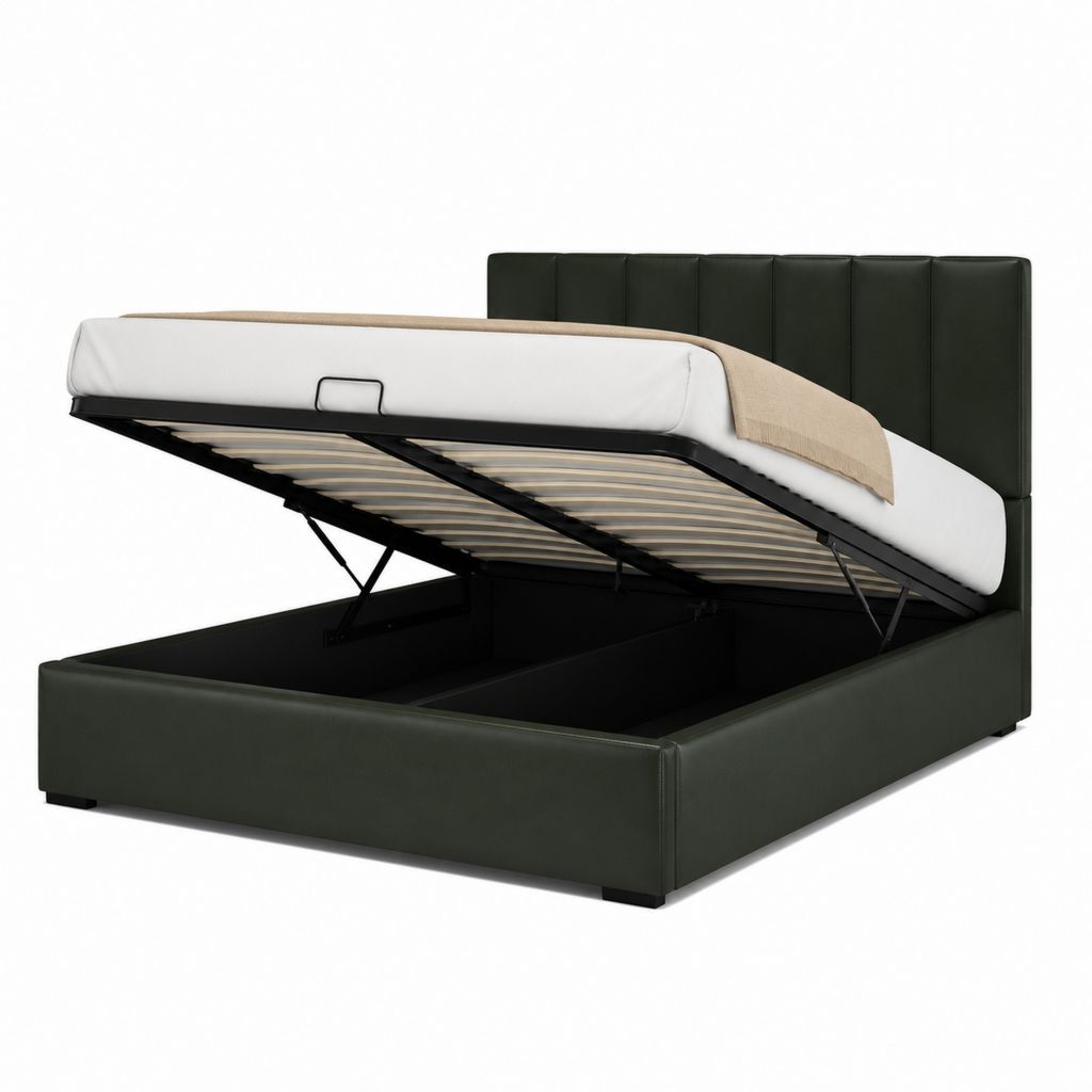 Lit coffre rectangulaire 160 x 200 cm vert foncé en polyuréthane PU avec sommier à lattes