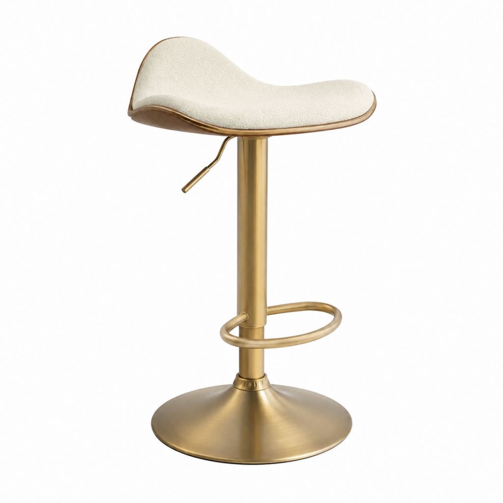 Tabouret de bar réglable crème en polyester et contreplaqué avec piètement acier doré 48 x 50 x 88-109 cm