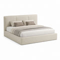 Lit coffre 160 x 200 cm beige en polyester avec tête de lit capitonnée