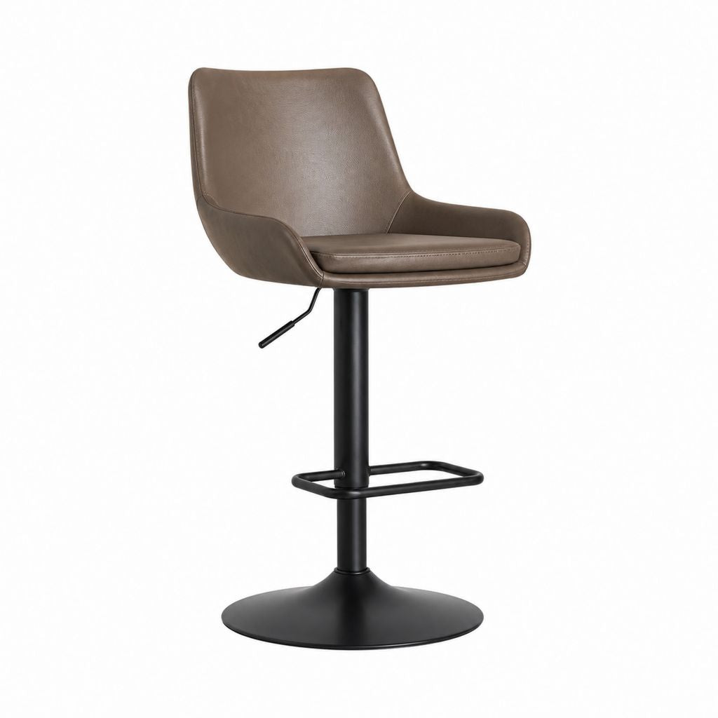 Tabouret de bar réglable marron en cuir synthétique PU avec accoudoirs 50 x 52 x 91-112 cm