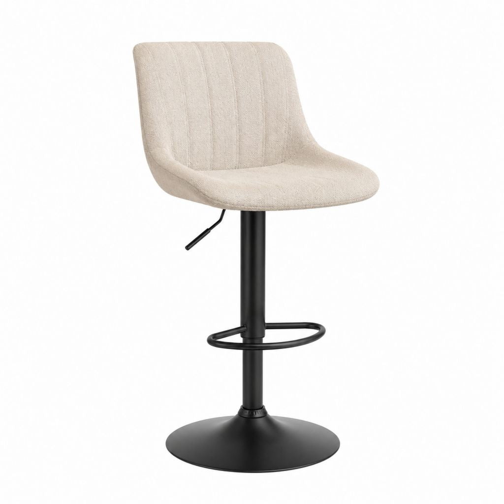 Tabouret de bar réglable pivotant beige en polyester et acier 45 x 50 x 88-109 cm